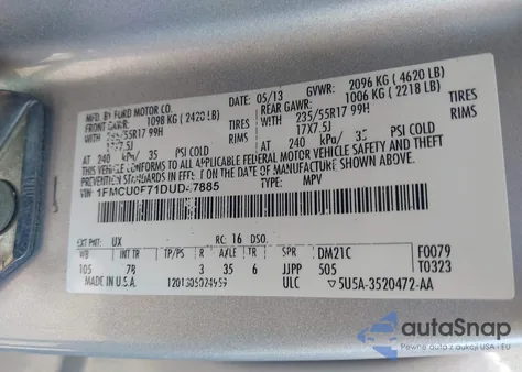 2013 Ford Escape S from USA, damaged, VIN 1FMCU0F71DUD47885